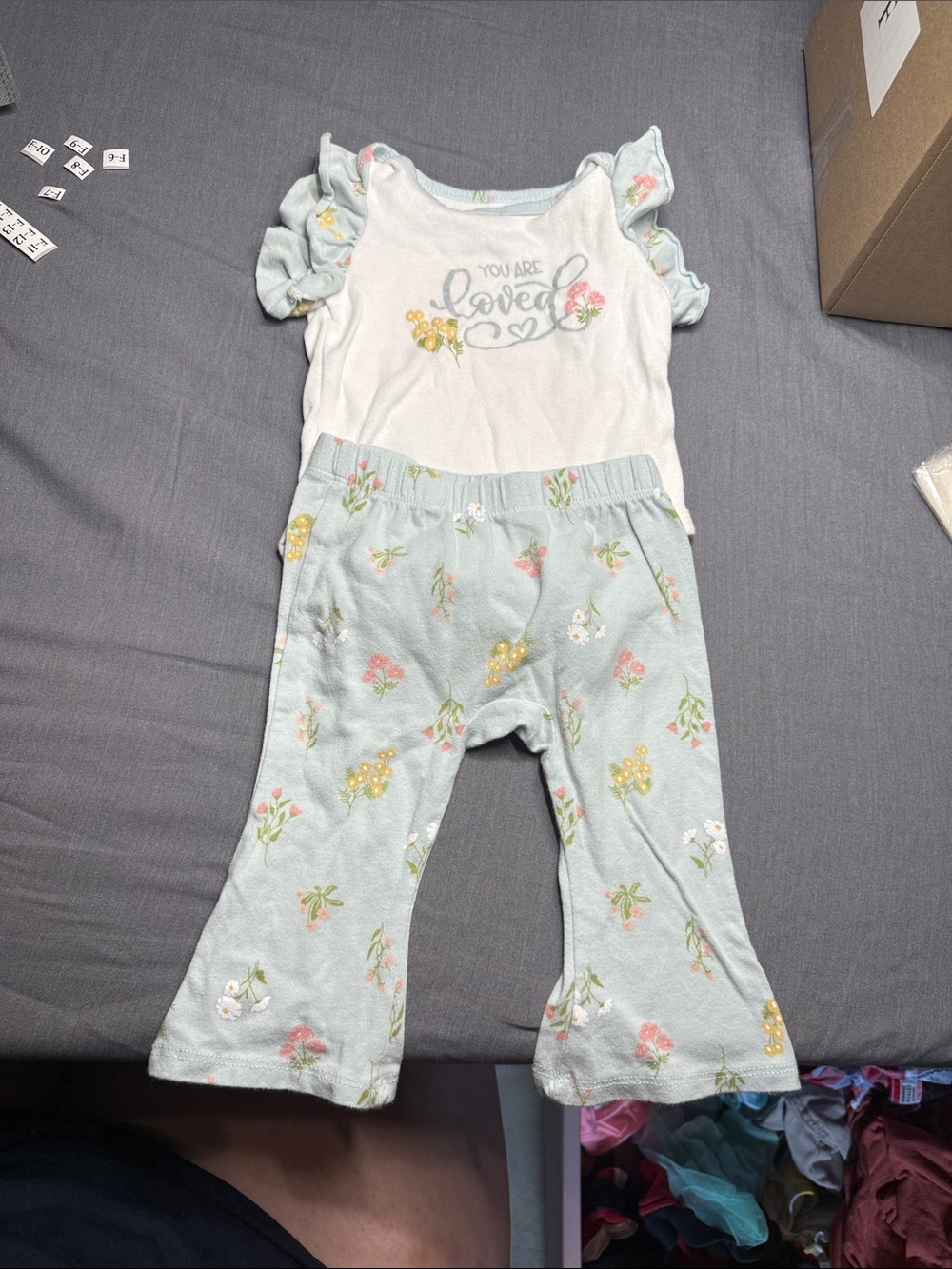 Catherine malandrino White Bodysuit and Mint Floral Pants Set